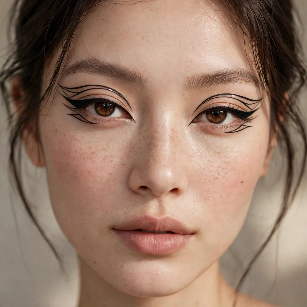 Mirrored winged eyeliner both eyes