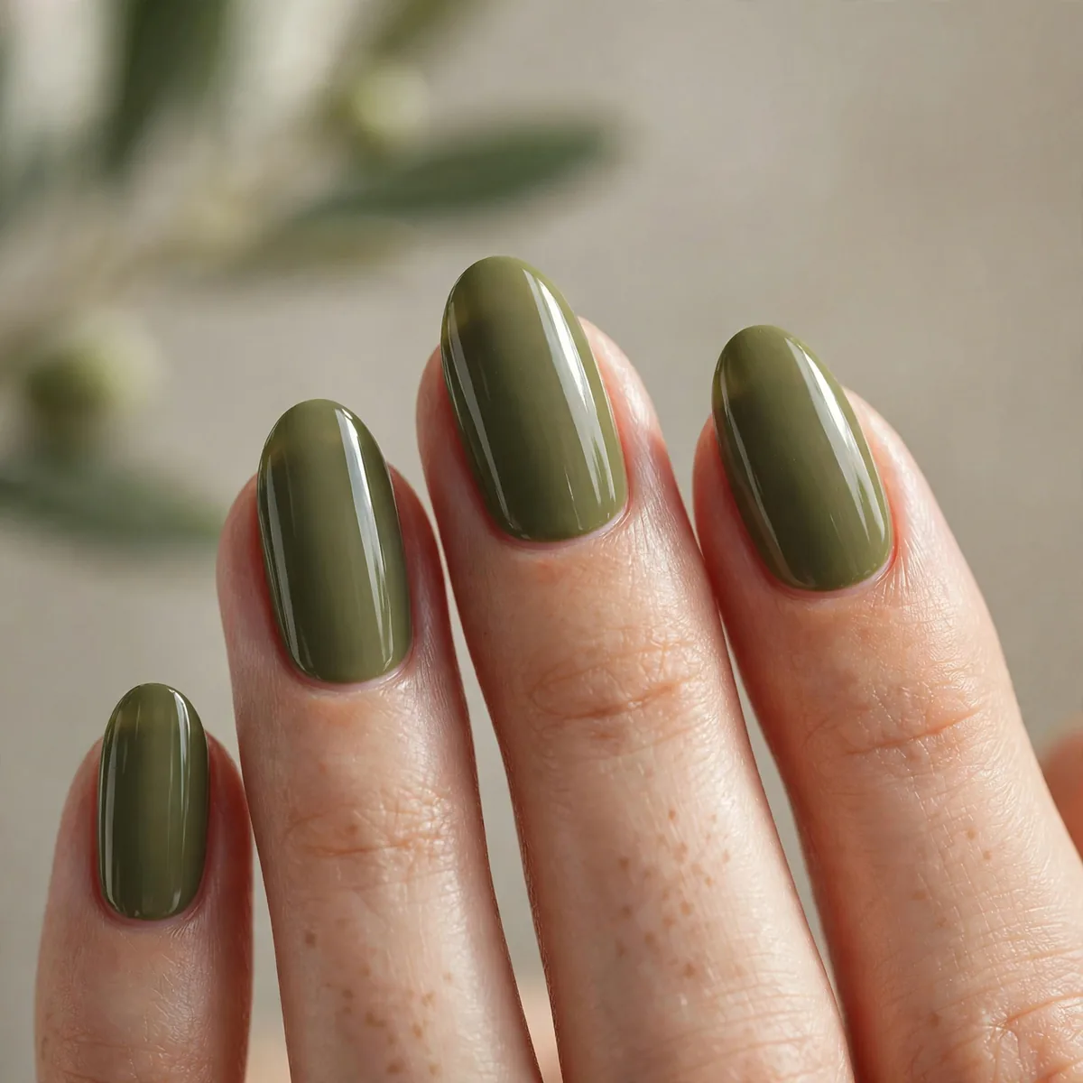 Olive green nail polish