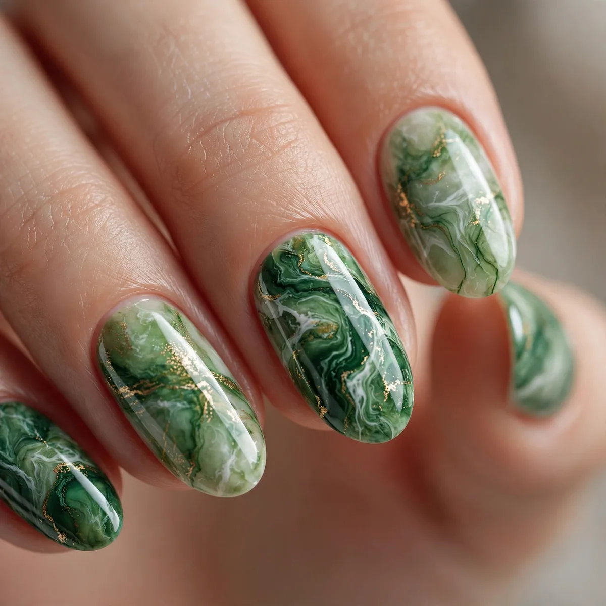 Green marble stone nail art