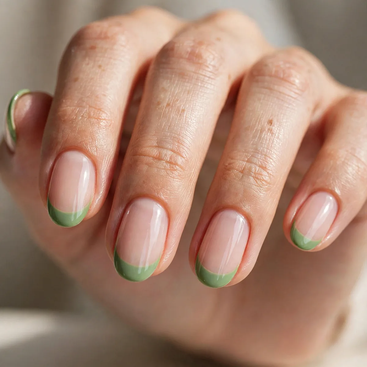 Green French tip nails