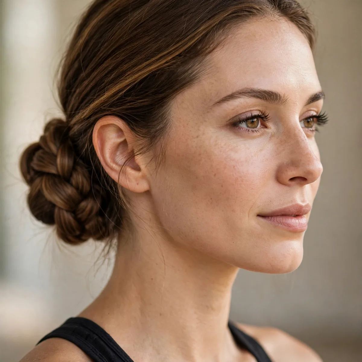 Low braided bun for workouts