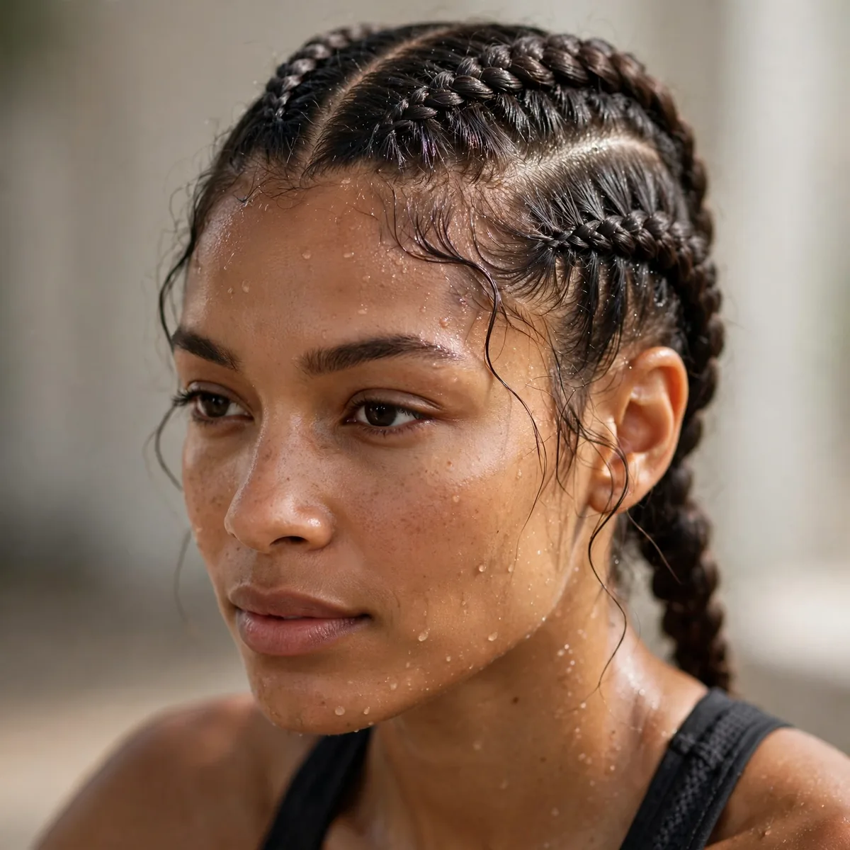Tight boxer braids during workout