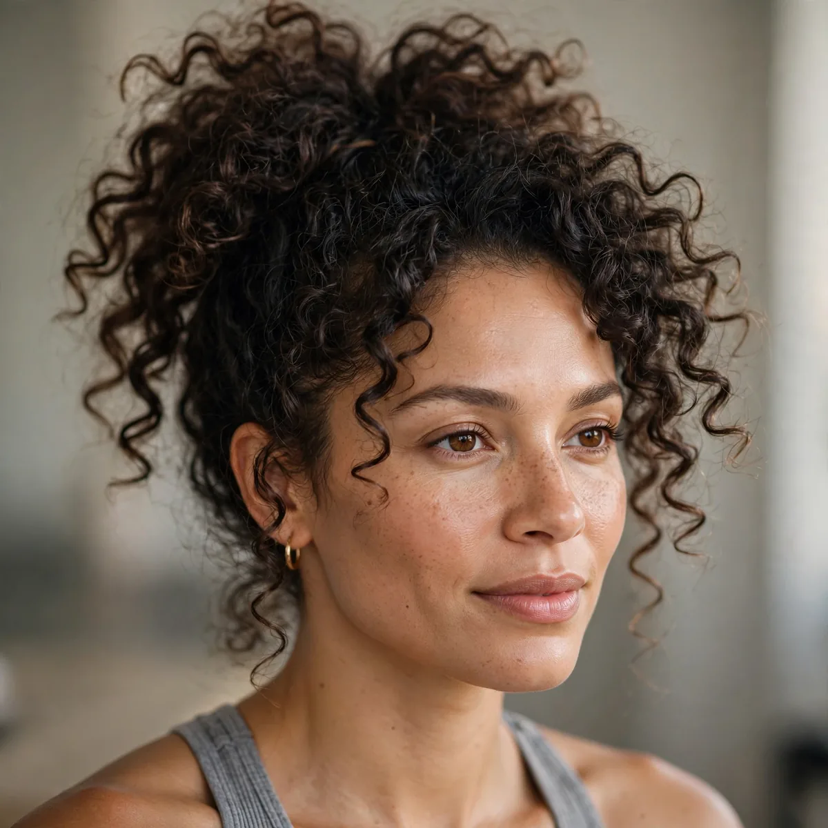 High pineapple for curly gym hair