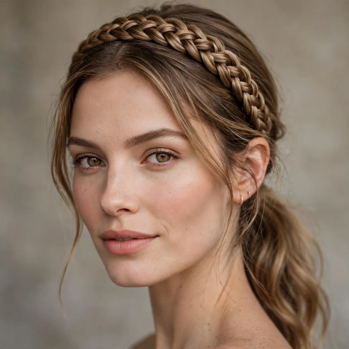 Braided headband with low ponytail