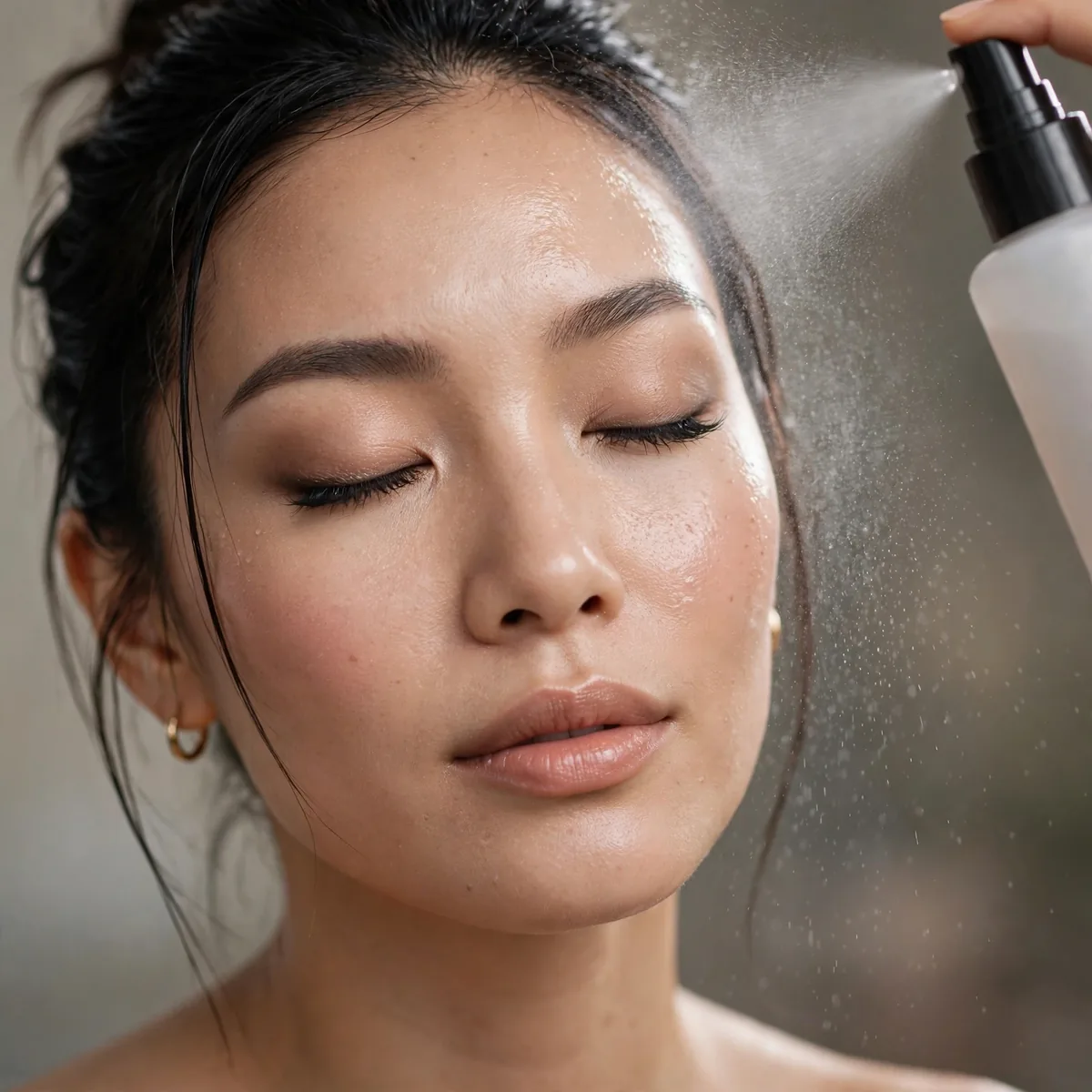 Setting spray over gym makeup
