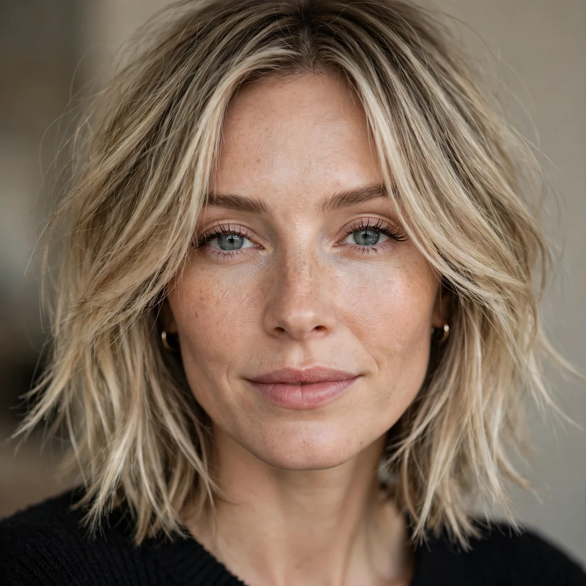 Layered lob with face framing layers for thin hair