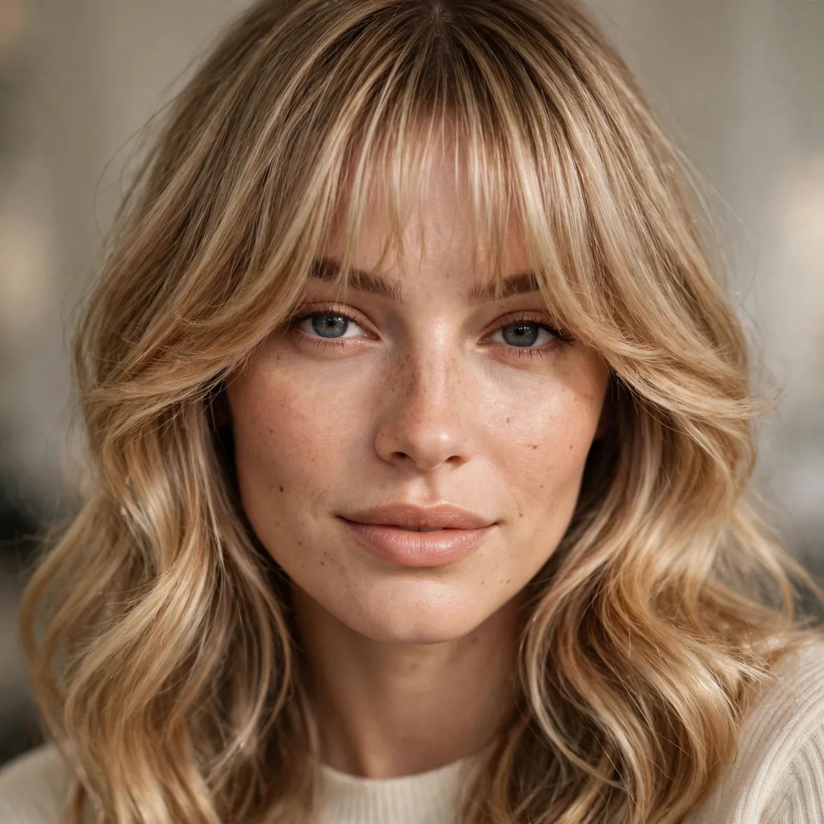 Bottleneck bangs hairstyle for big forehead
