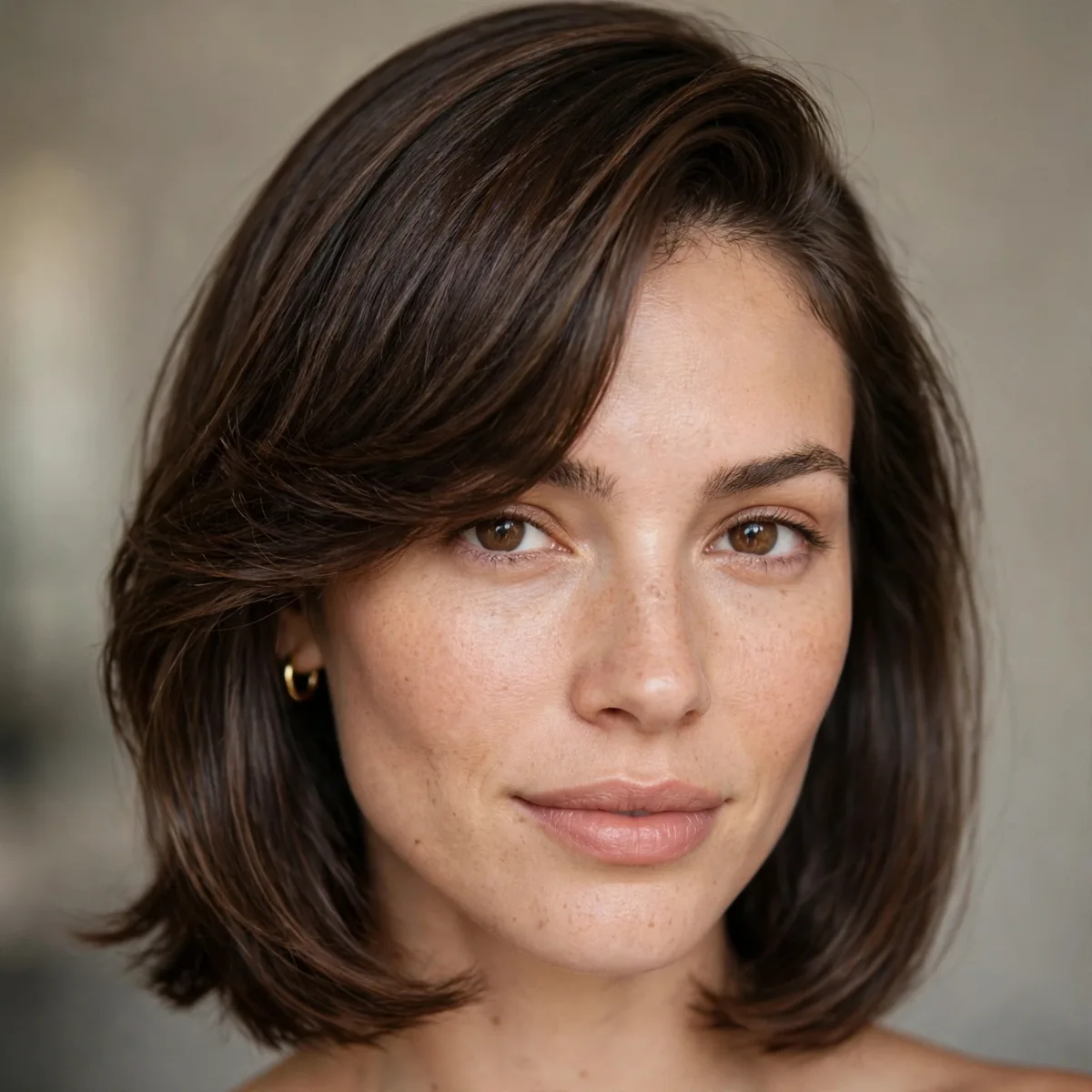 Lob with side part hairstyle for big forehead