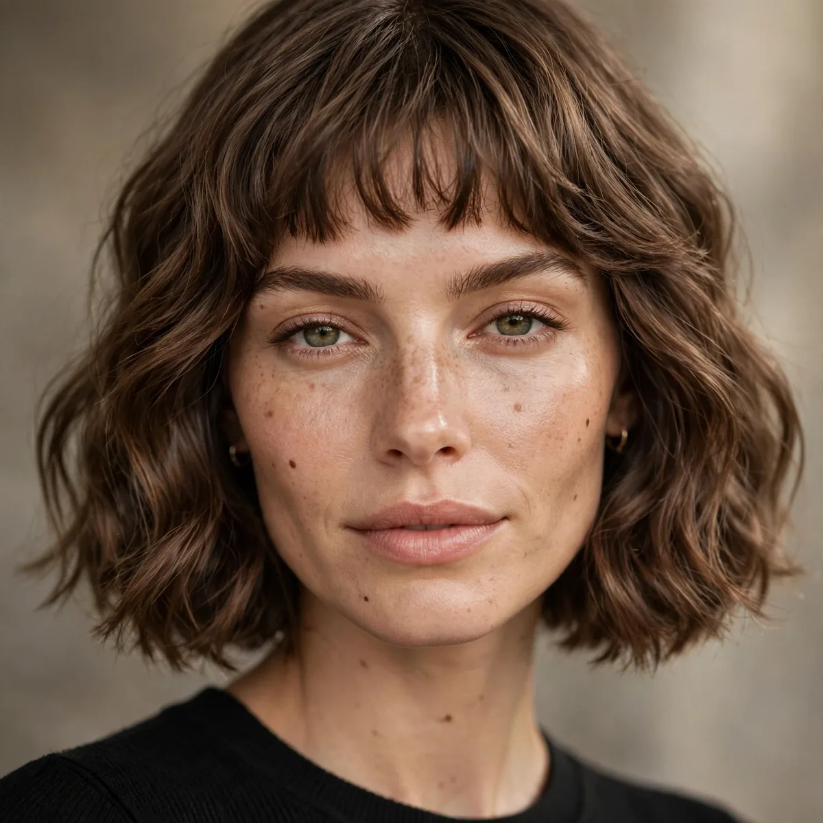 Wavy bob with micro fringe for big forehead style