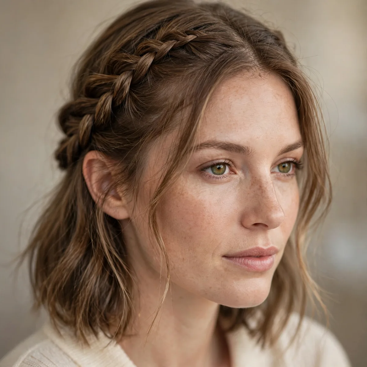 Braided hairstyle on medium length hair