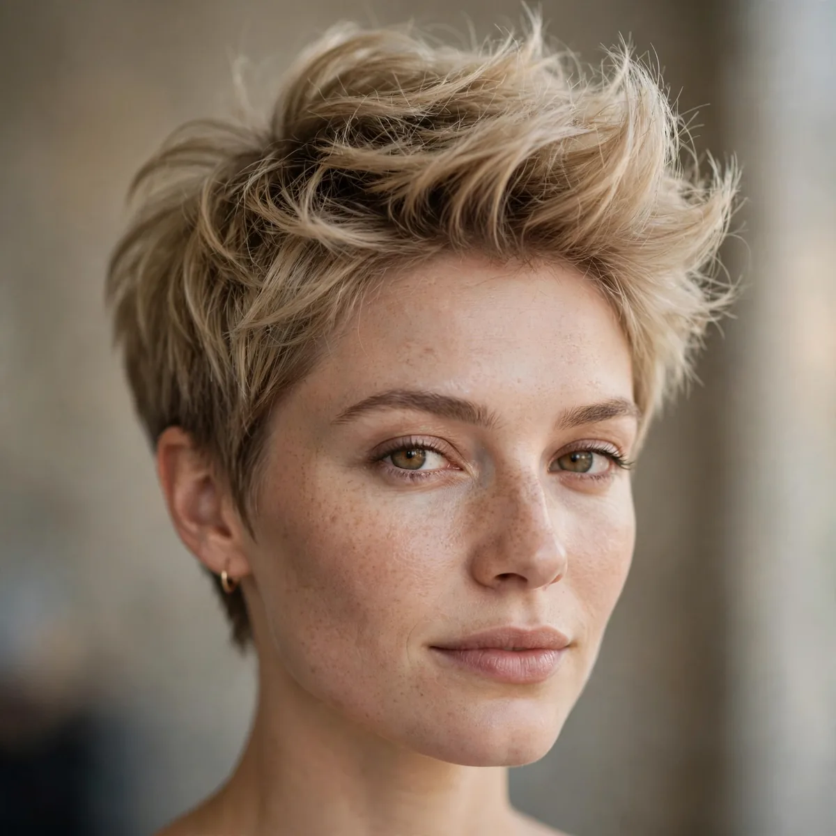 Textured pixie haircut with lifted crown volume for fine hair