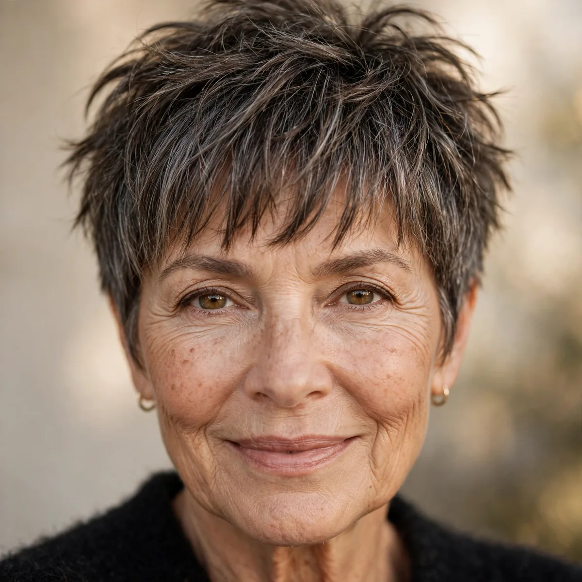 Choppy bangs with a short textured crop haircut for older women