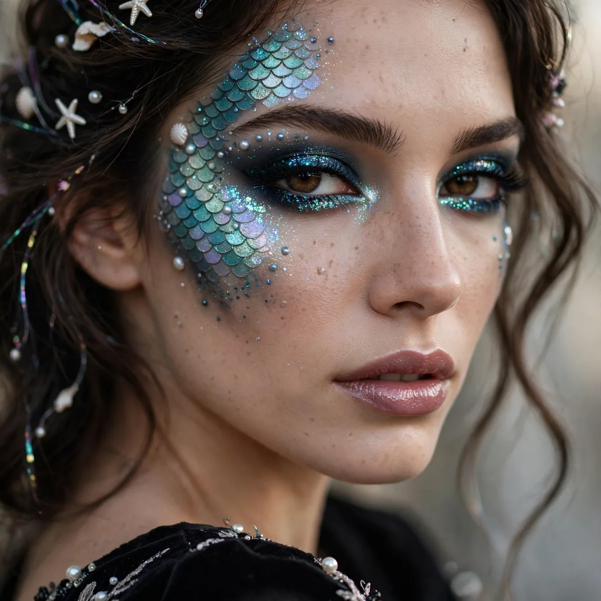 Mermaid shimmer Halloween makeup