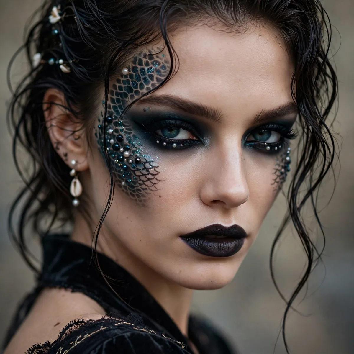 Dark siren Halloween makeup
