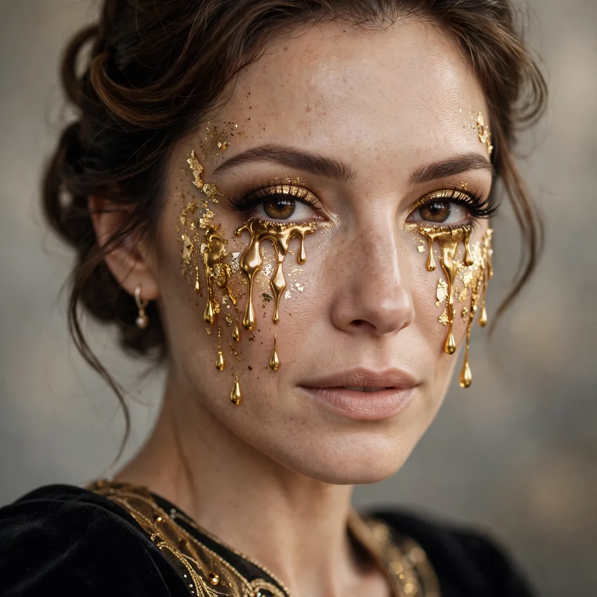 Gold tear Halloween makeup