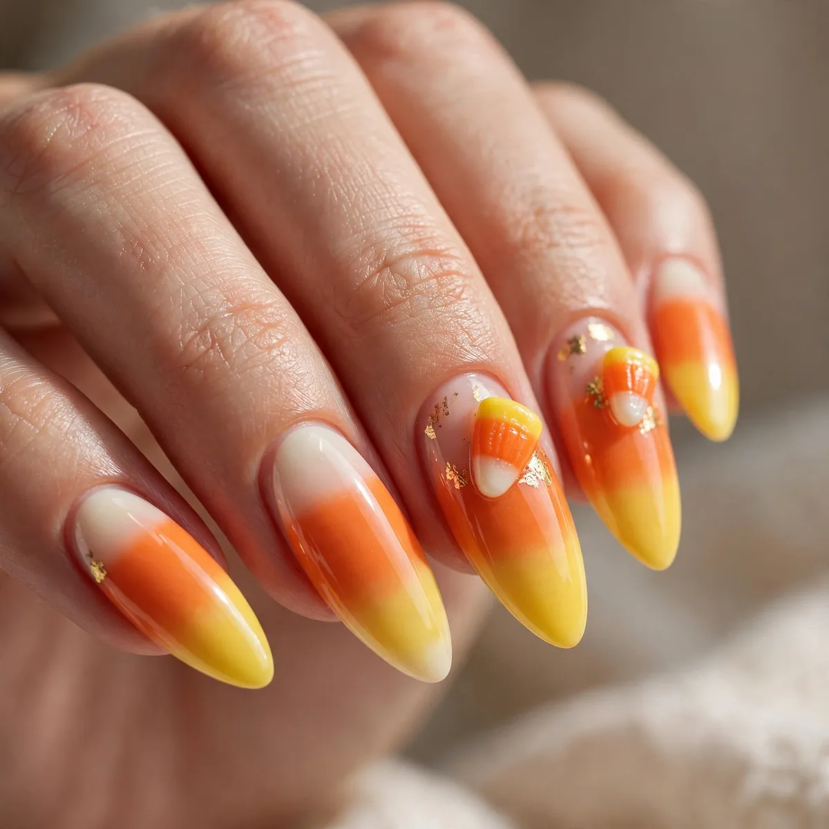 Elevated candy corn nail design