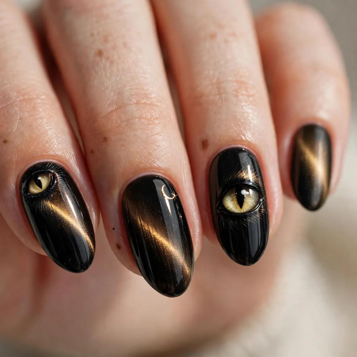 Black cat eye nail art halloween