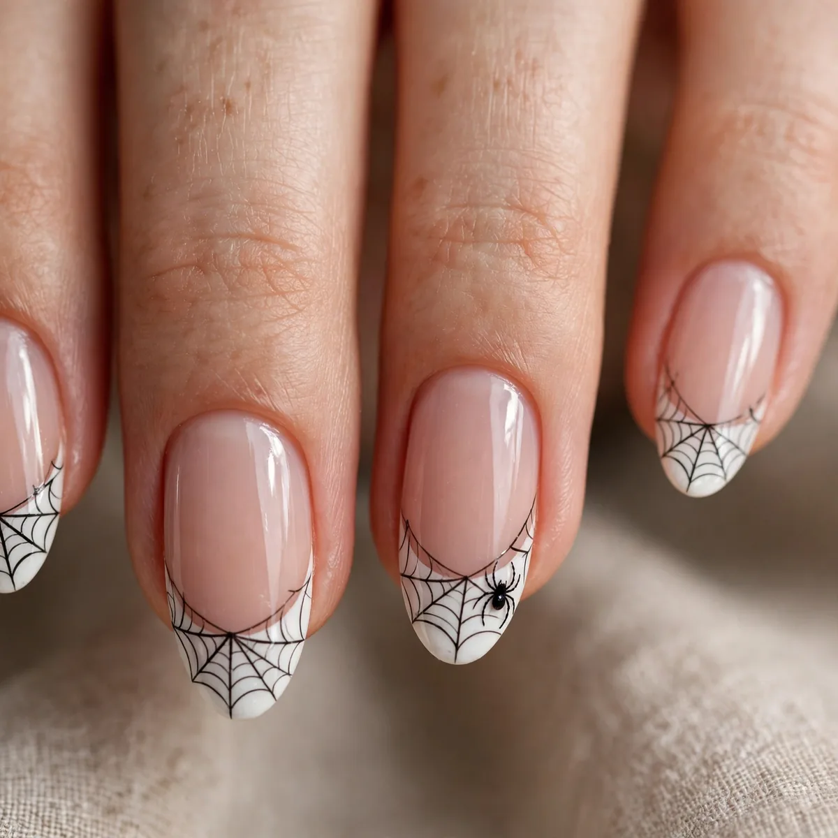 Spiderweb french tip halloween nails