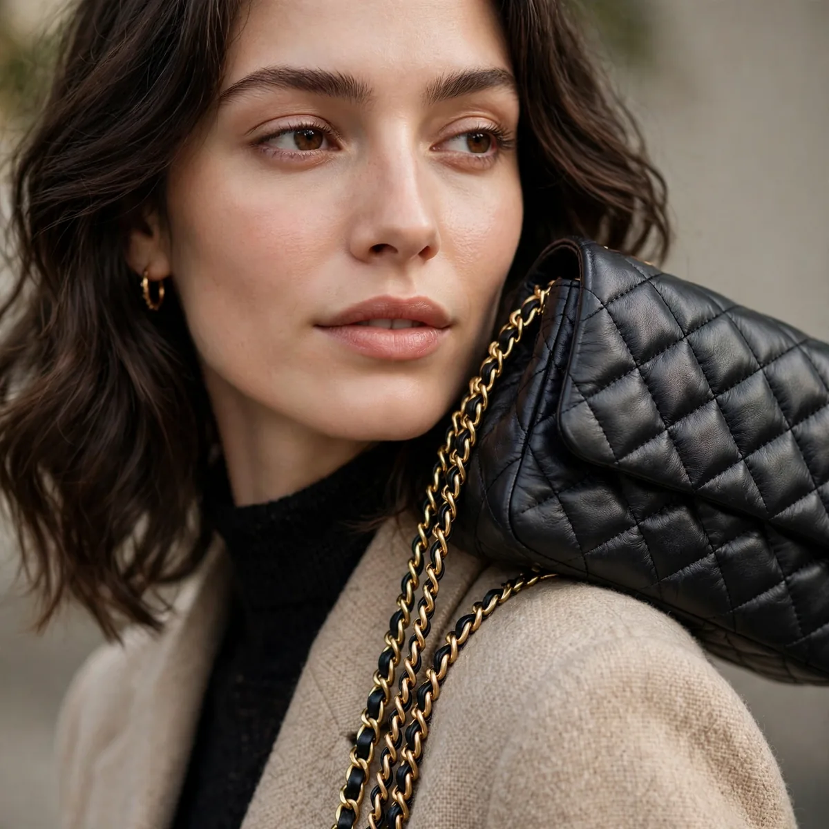 Quilted chain strap handbag