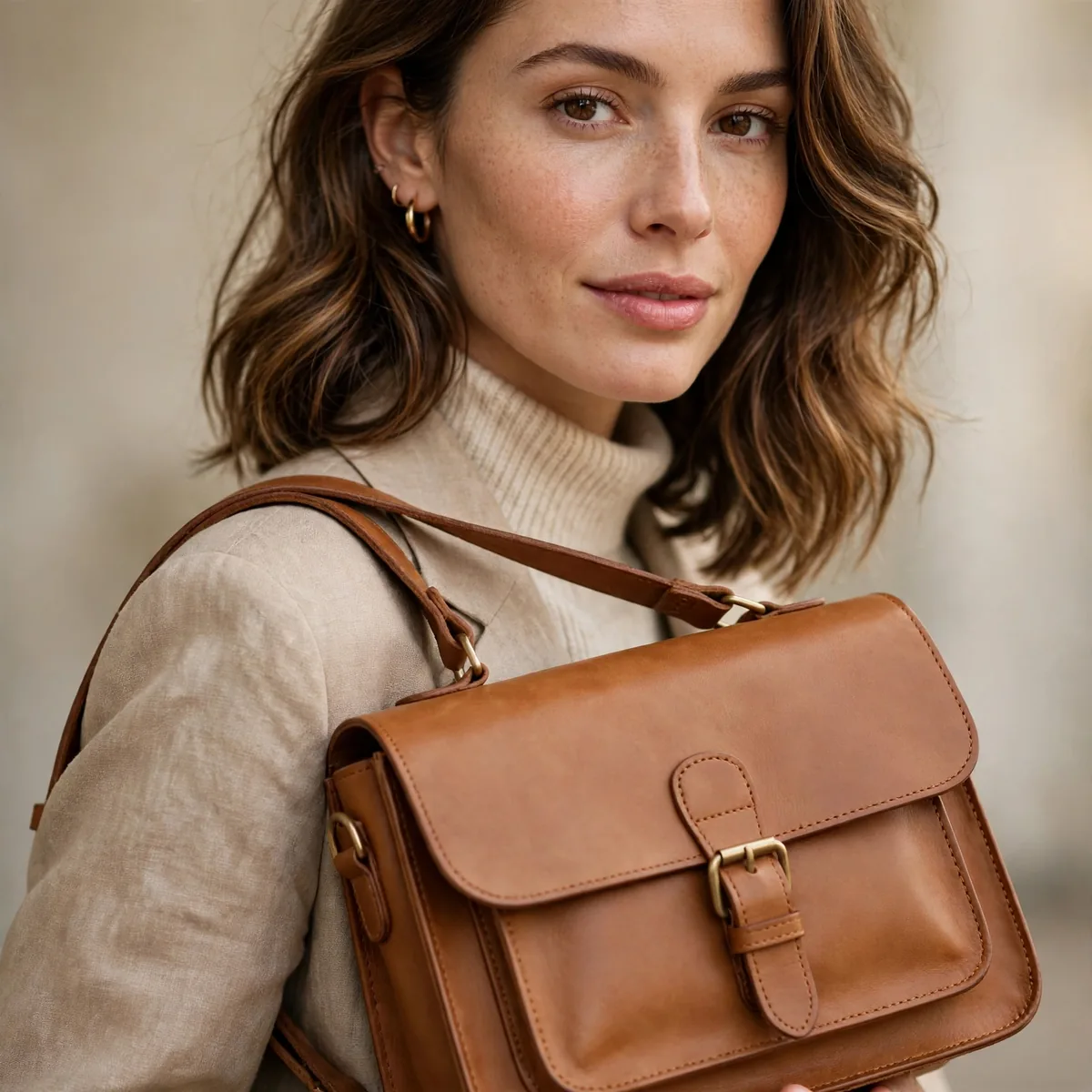 Tan leather satchel handbag
