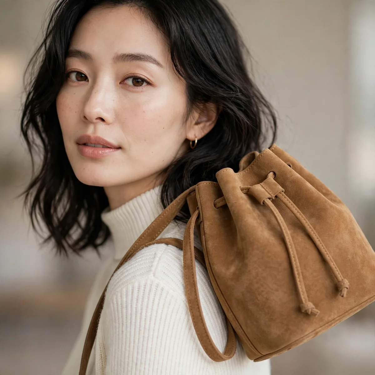 Suede bucket bag