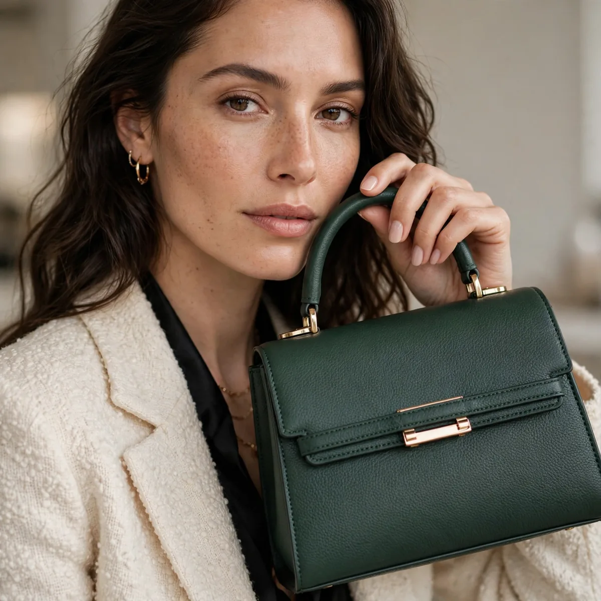 Structured top handle handbag