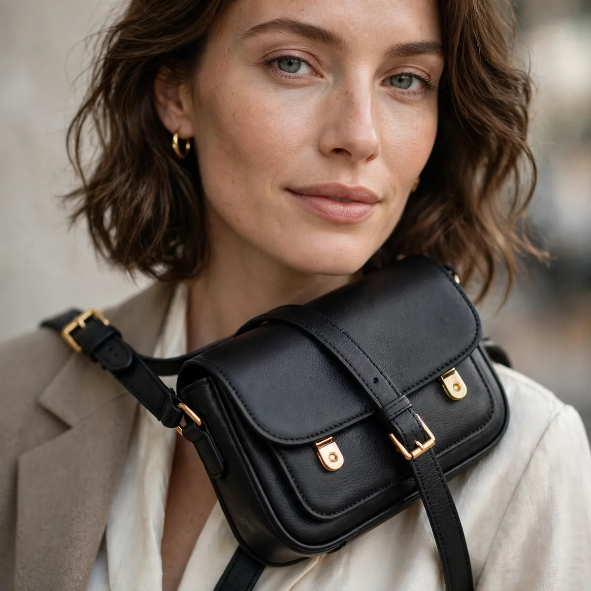 Black leather crossbody bag