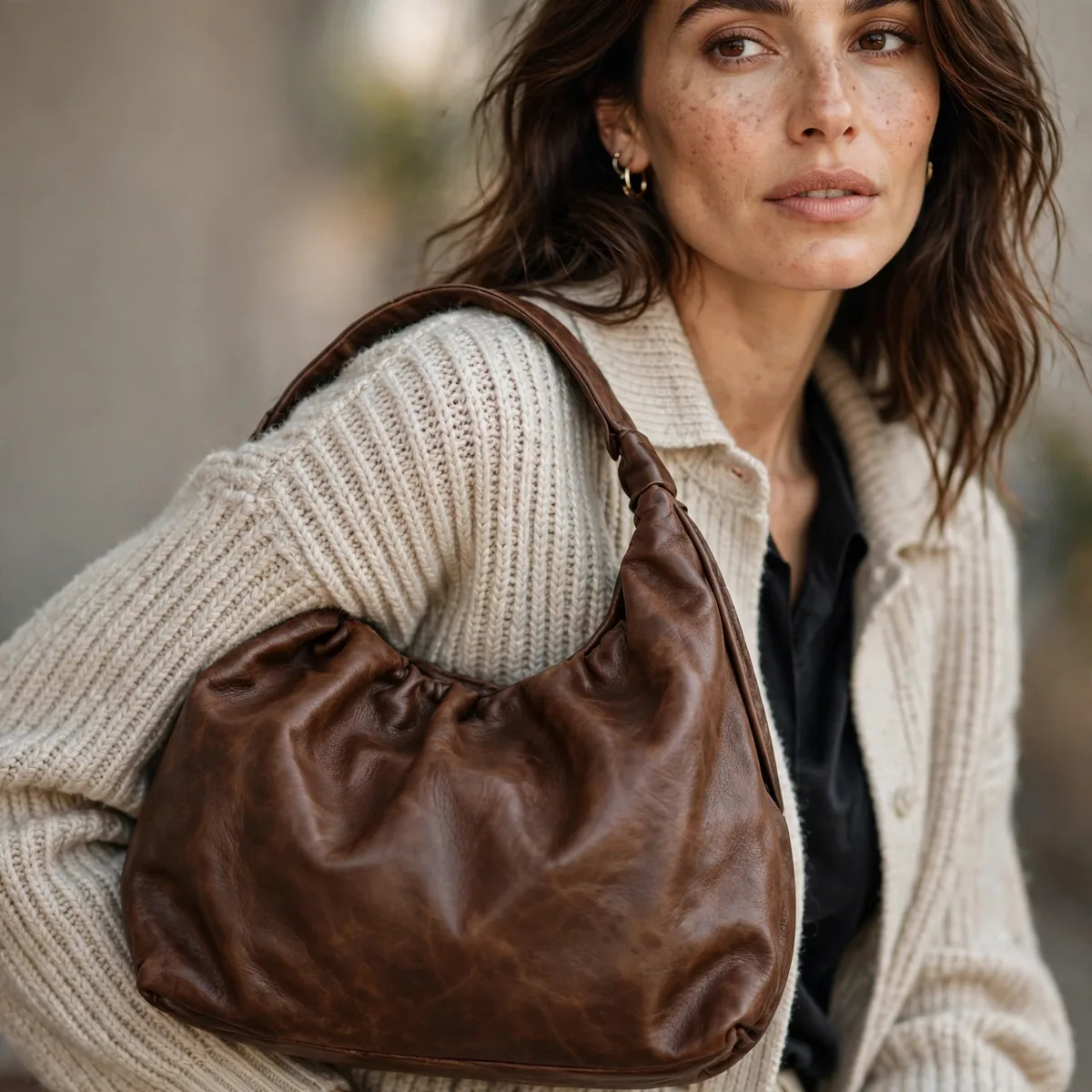 Slouchy leather hobo bag