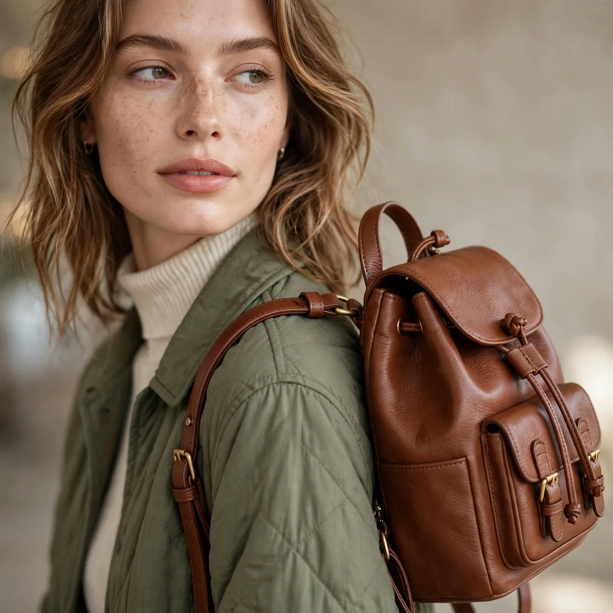 Leather backpack purse