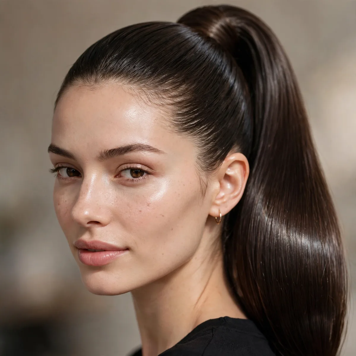 Sleek glass-smooth high ponytail