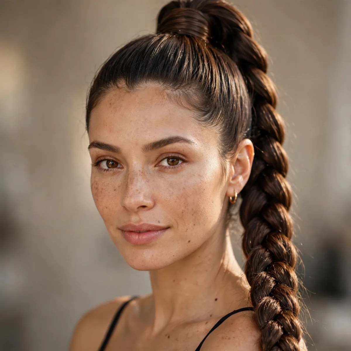 High ponytail styled into a long braid