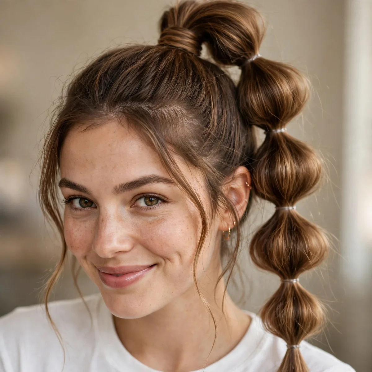 Playful bubble high ponytail with stacked sections