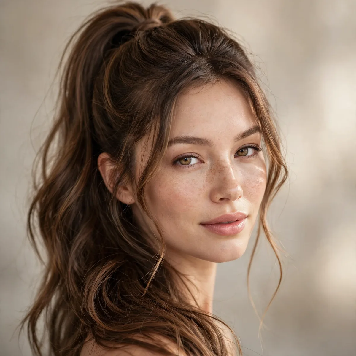 Half-up high ponytail with length left down