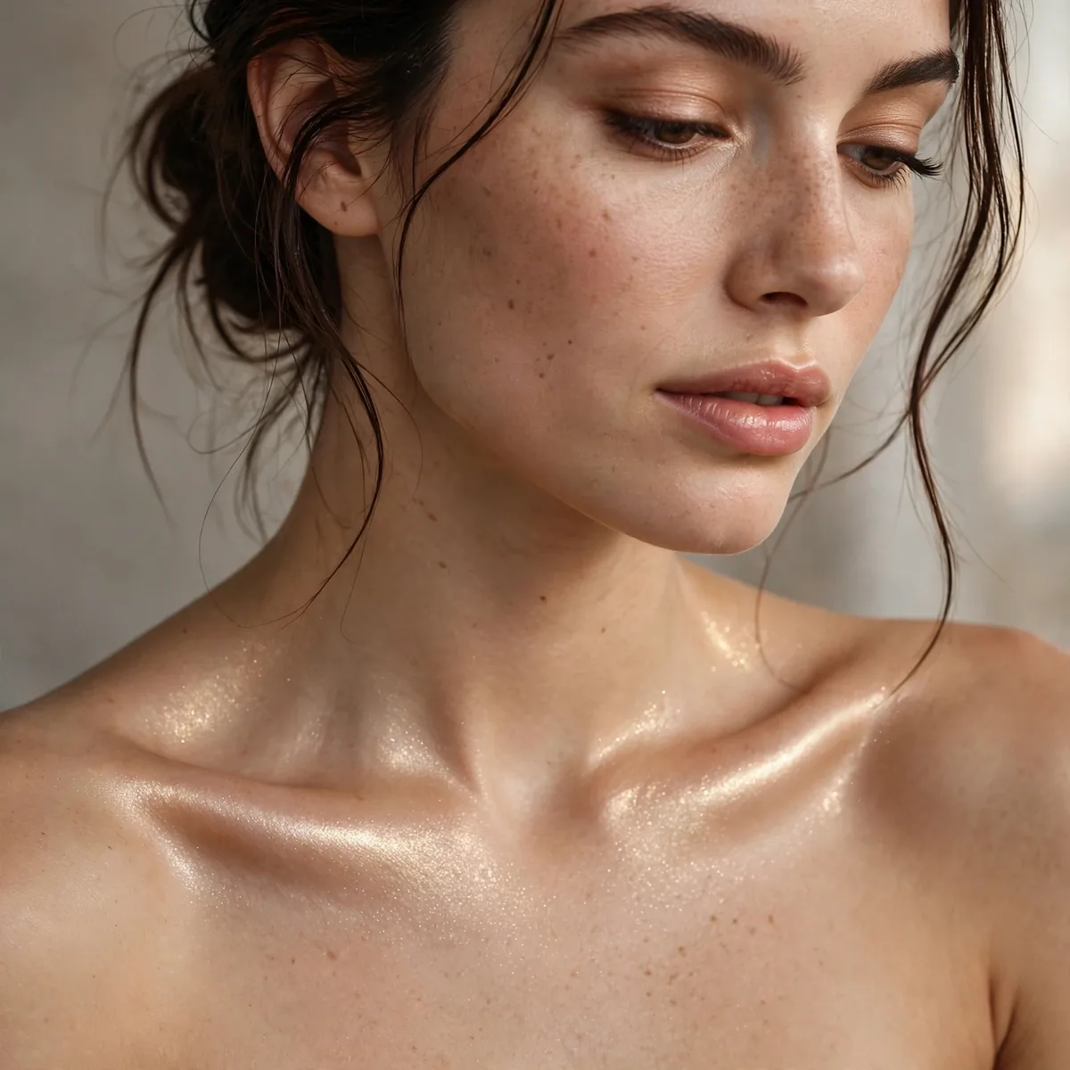 Highlighter on collarbones
