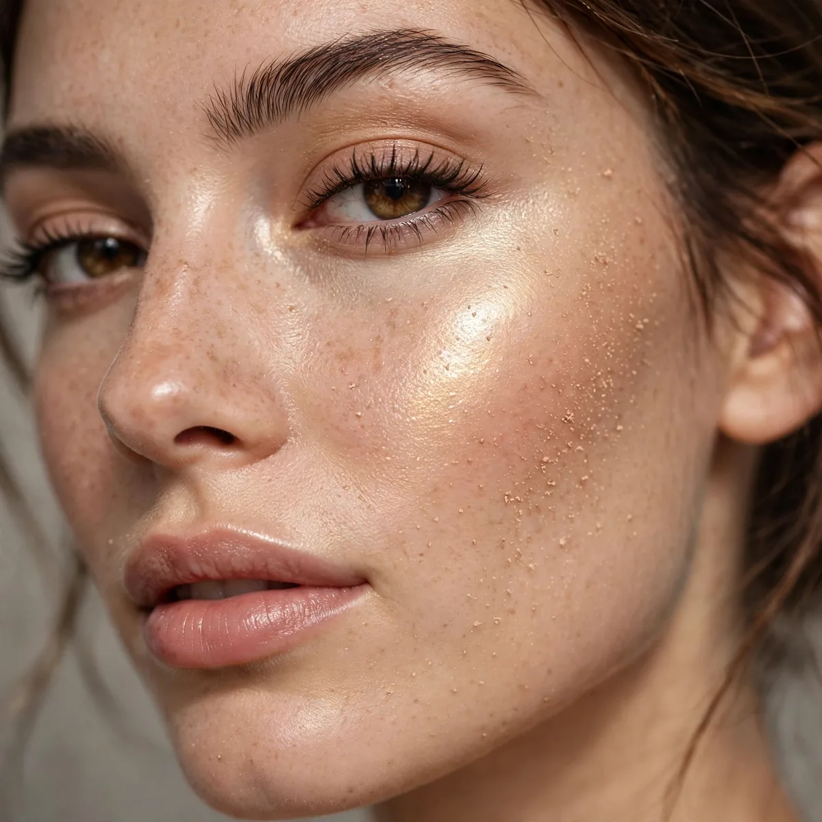 Liquid highlighter under powder