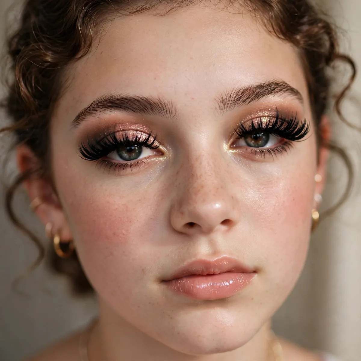 Teen with bold dramatic false lashes and hoco makeup