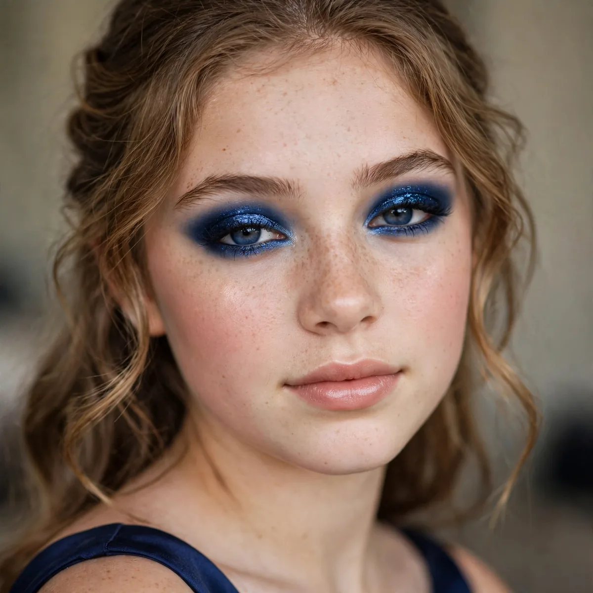 Teen with midnight blue eyeshadow for homecoming