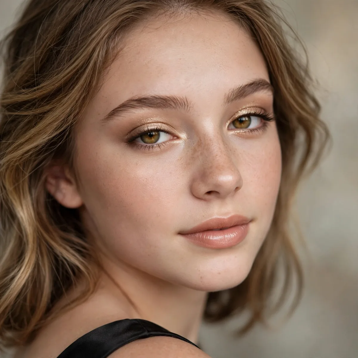 Teen with champagne-toned elegant hoco makeup