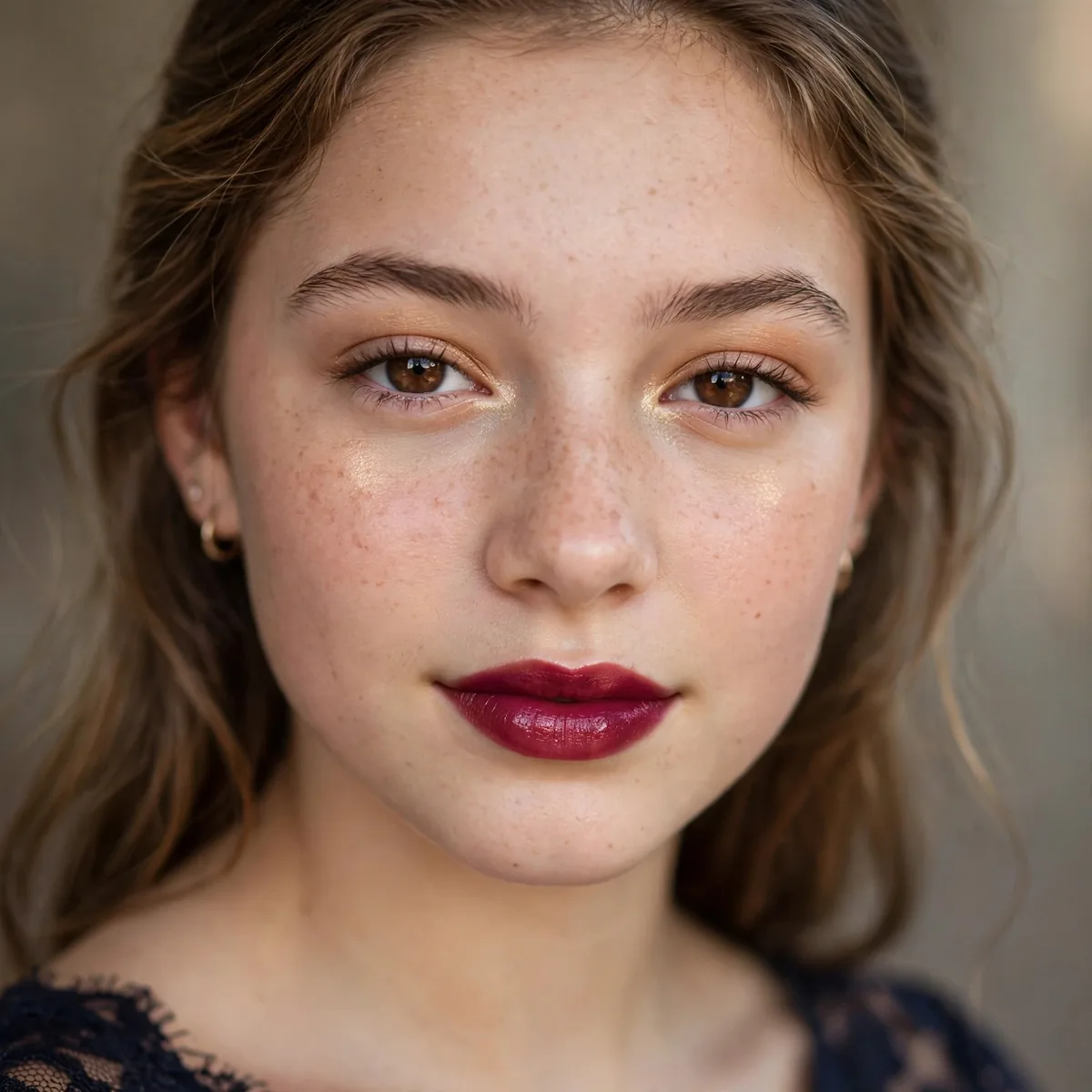 Teen with a berry lip and fresh makeup for homecoming