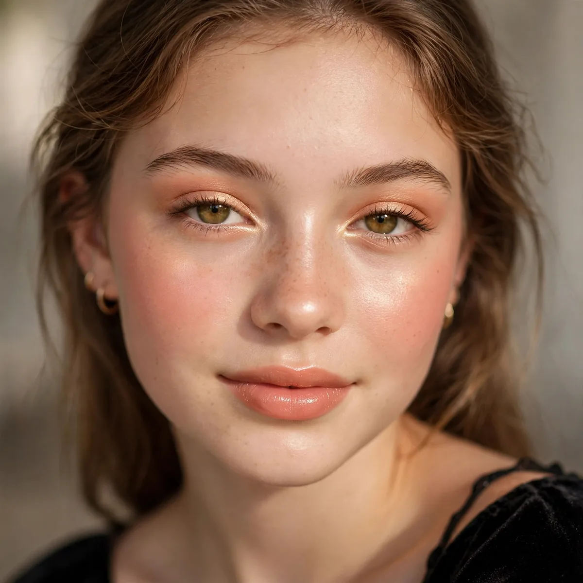 Teen with peachy glowing party makeup for homecoming