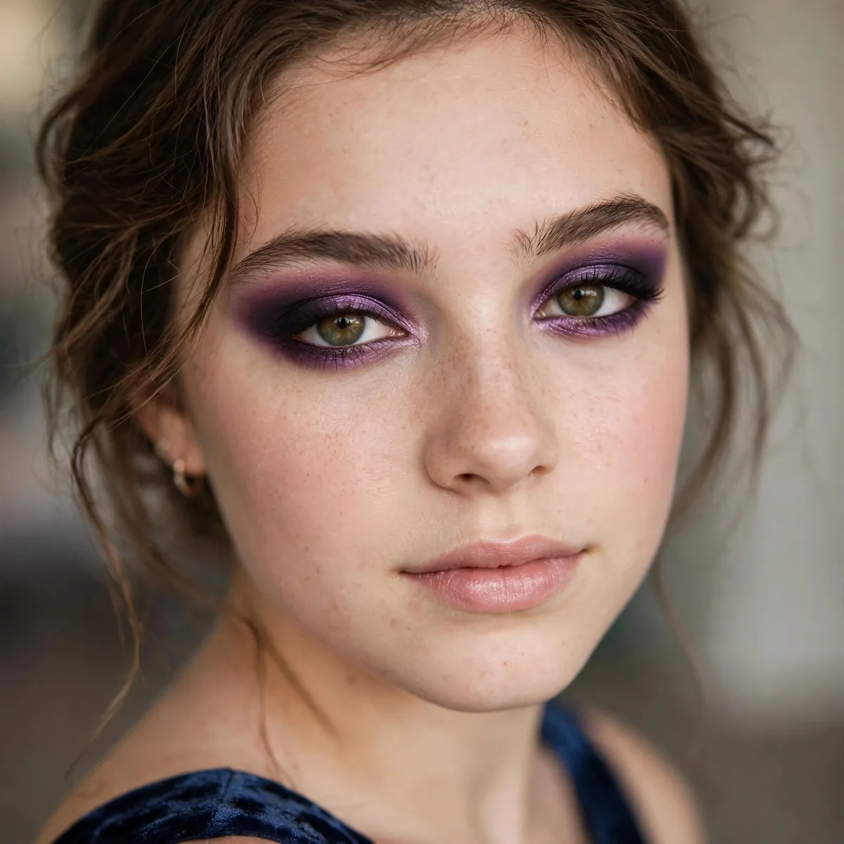Teen with smokey plum eyeshadow for homecoming dance