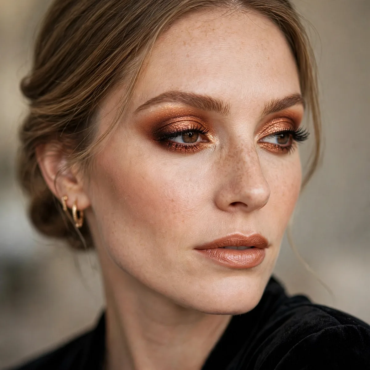Copper smokey eye holiday makeup