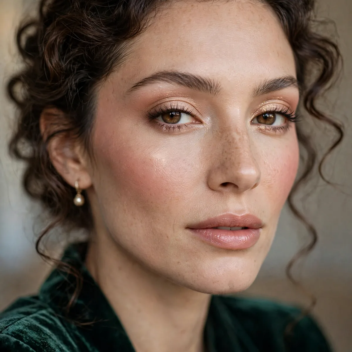 Draped blush holiday makeup