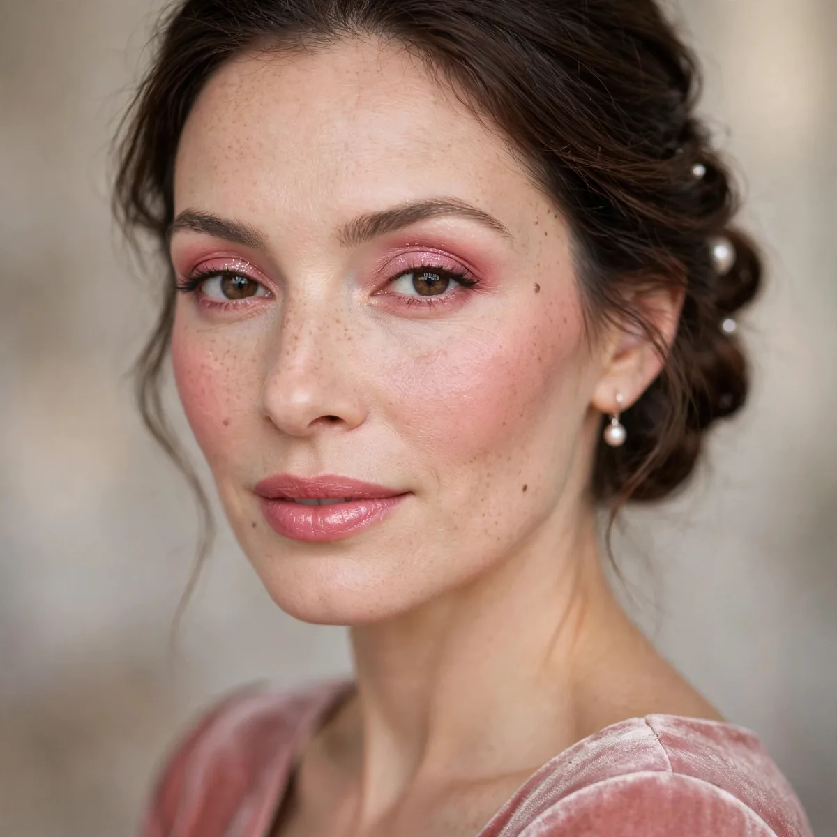 Rosy monochrome holiday makeup