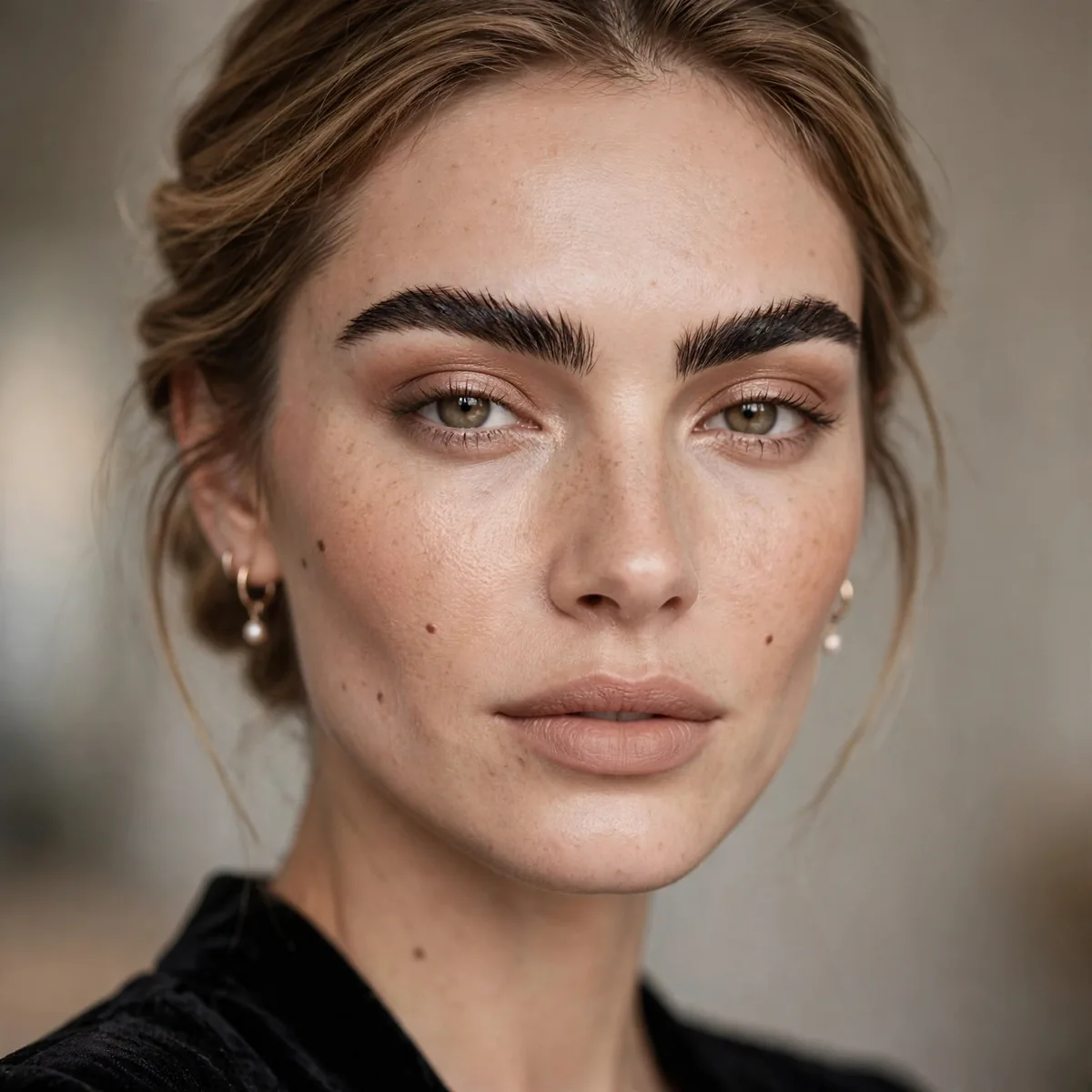 Bold brows with nude holiday makeup