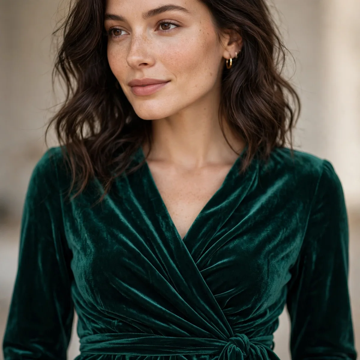 Emerald velvet wrap dress