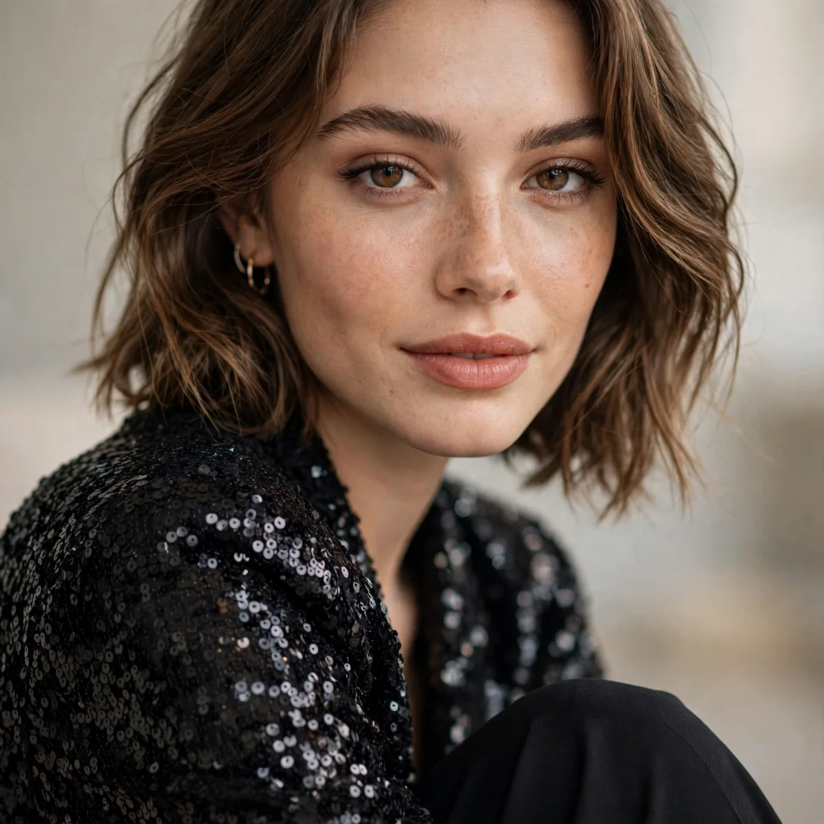 Sequin top with black trousers