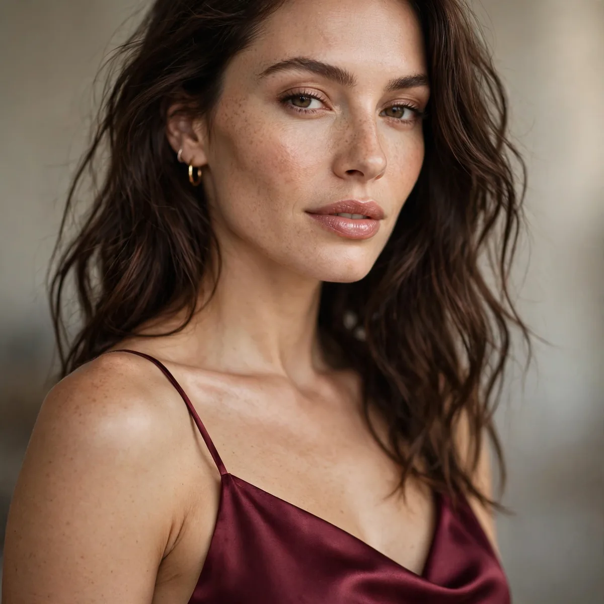Burgundy satin slip dress