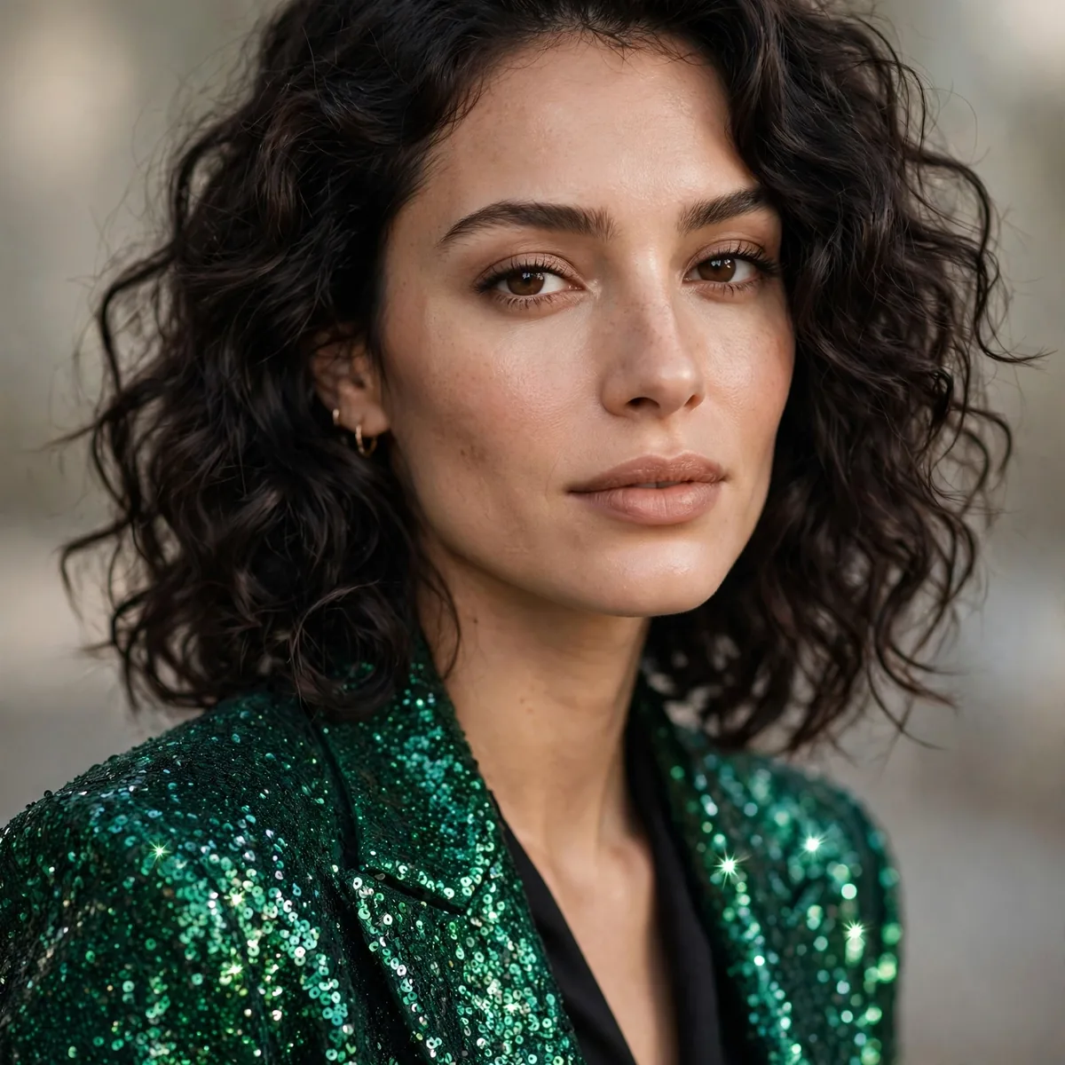 Emerald sequin blazer with black outfit