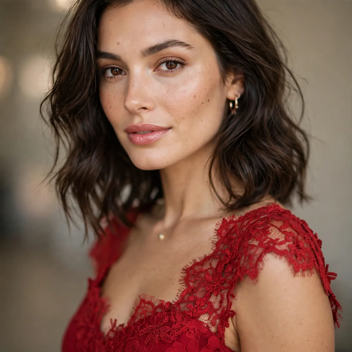 Red lace midi dress